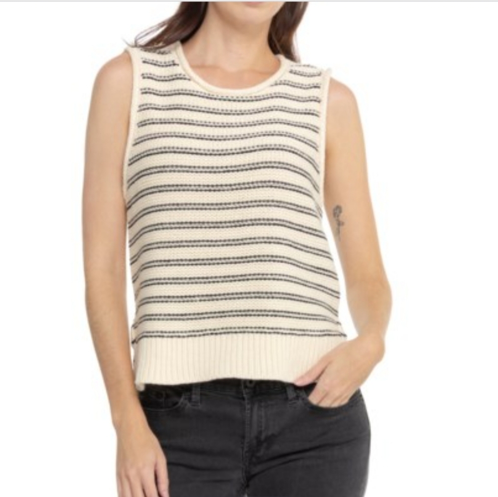 NWT Lucky Brand Striped Sweater Vest Cream and Black  Size Large